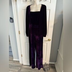 Donna Morgan Deep Purple Velvet Jumpsuit NWT